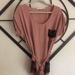 ModCloth taupe blouse with lace detail